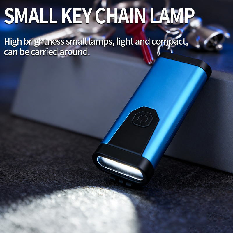 Mini Aluminum Alloy Keychain Flashlight with Alarm IPX4 100LM USB-C Rechargeable 9 COB LED Camping EDC X619
