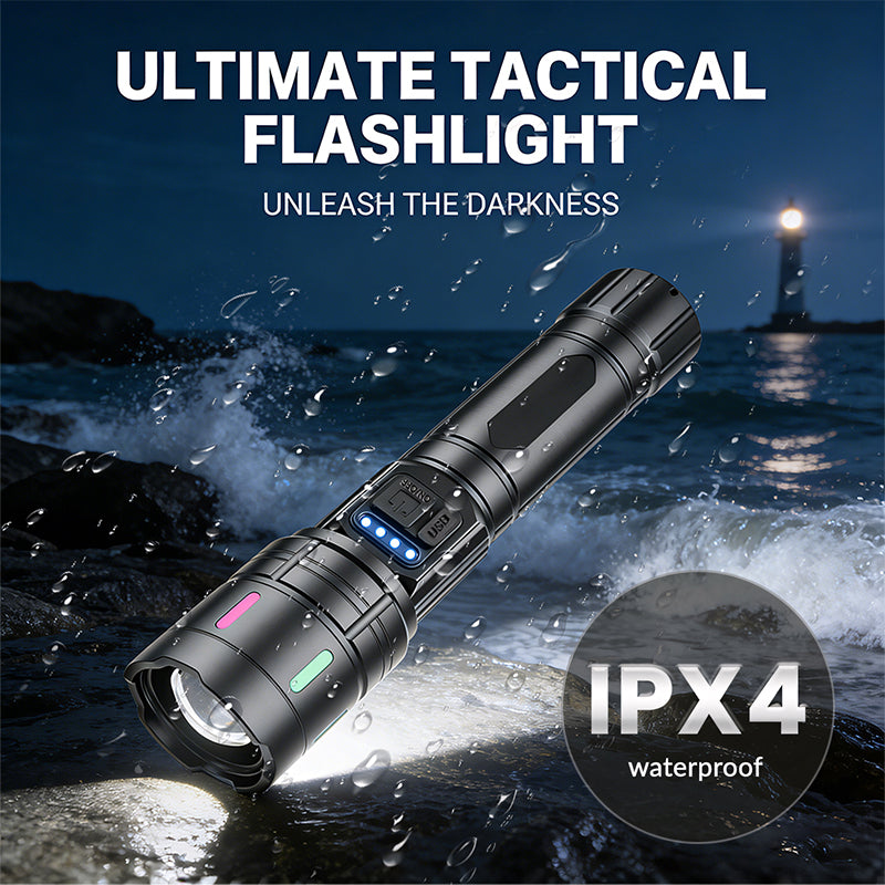 Zoomable 30W Flashlight 2000LM IP44 Aluminum Alloy Type-C Rechargeable Tactical Torch Battery Display Long Rang Flashlight 1114