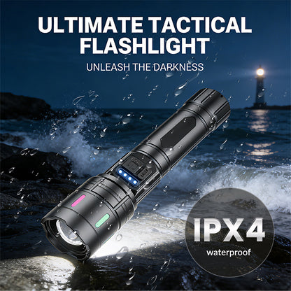 Zoomable 30W Flashlight 2000LM IP44 Aluminum Alloy Type-C Rechargeable Tactical Torch Battery Display Long Rang Flashlight 1114