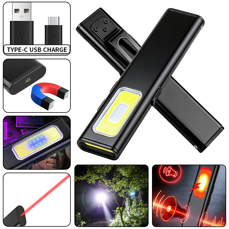 Multifunctional COB LED Flashlight Alarm 8-in-1 USB Rechargeable Aluminum Alloy IP44 600-1000 Lumens Diving EDC Magnetic Work X615B
