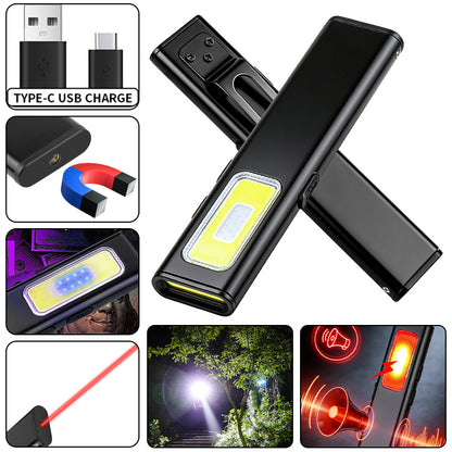 Multifunctional COB LED Flashlight Alarm 8-in-1 USB Rechargeable Aluminum Alloy IP44 600-1000 Lumens Diving EDC Magnetic Work X615B