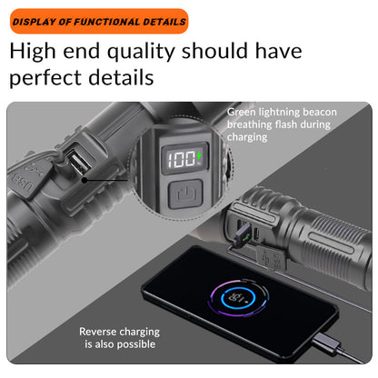 30W LED Telescopic Zoom Torch 800m Long Range Flashlight 3000mAh 21700 Digital Display Strong Power Bank for Outdoor Camping USB W918
