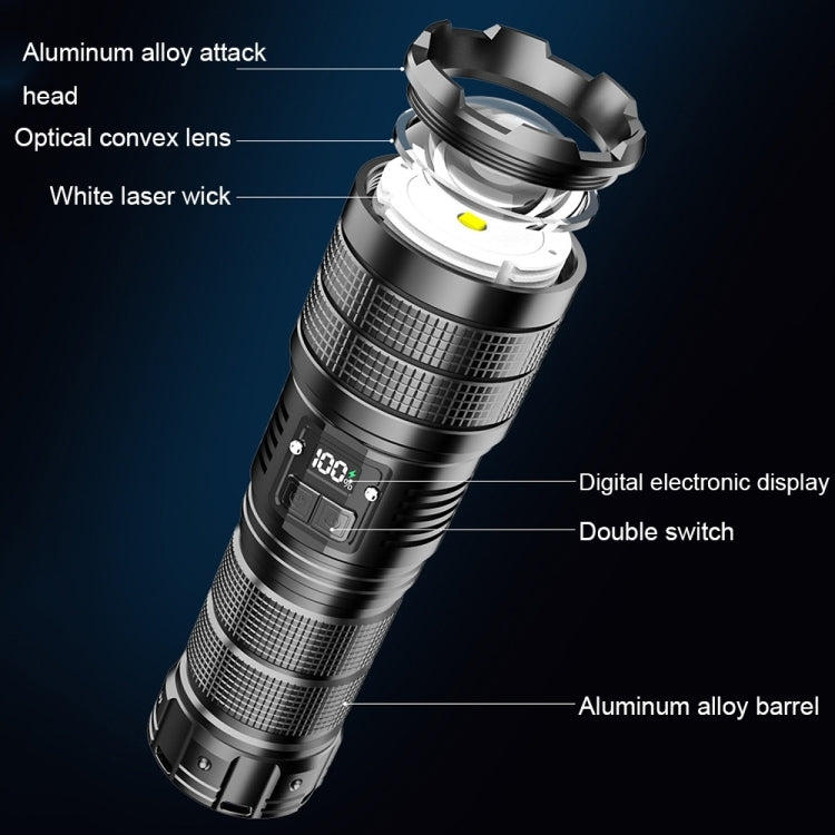 Outdoor White Laser Digital Display Zoom Flashlight Long Range Lighting Flashlight HS X9