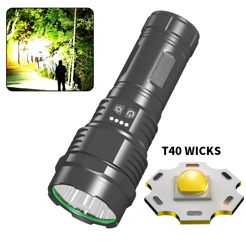 Portable T40 LED Dual Switch Flashlight USB Type-C Rechargeable Flashllamp Waterproof Outdoor Camping Flashlights 7519