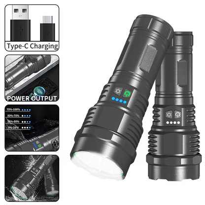 Portable T40 LED Dual Switch Flashlight USB Type-C Rechargeable Flashllamp Waterproof Outdoor Camping Flashlights 7519