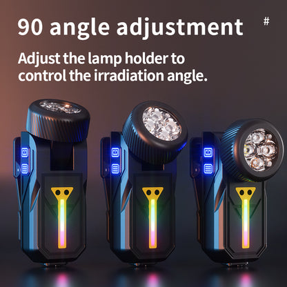 Multifunctional Tactical EDC Flashlight 4-in-1 LED USB Rechargeable Multi-Color RGB Side Light 90 Adjustable Clip Magnet K370