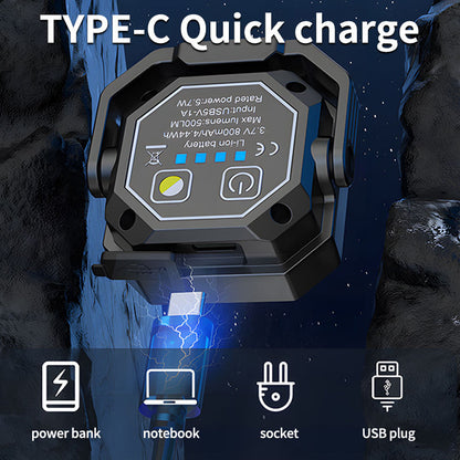 Mini Work Light XPE COB Tripod Stand LED Emergency Flashlight for Car Repair Type-C Charging Waterproof Built-in Battery USB C WJ-8111