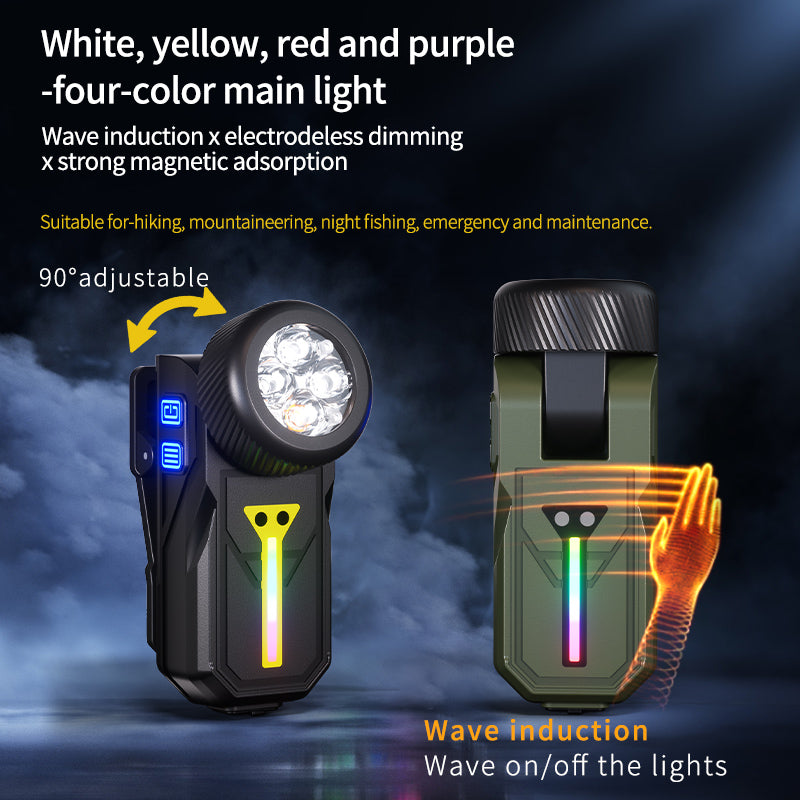 Multifunctional Tactical EDC Flashlight 4-in-1 LED USB Rechargeable Multi-Color RGB Side Light 90 Adjustable Clip Magnet K370