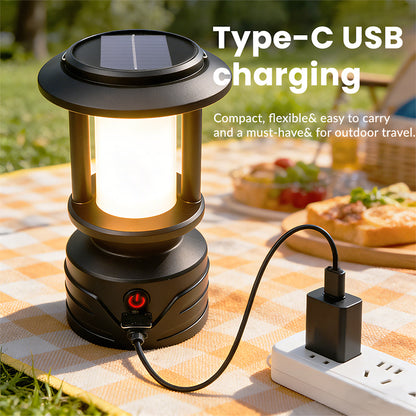 Solar USB Rechargeable Multifunctional Camping Light with Hook Retro Lantern Outdoor Table Lamp for Camp Tent Dinner SL-014