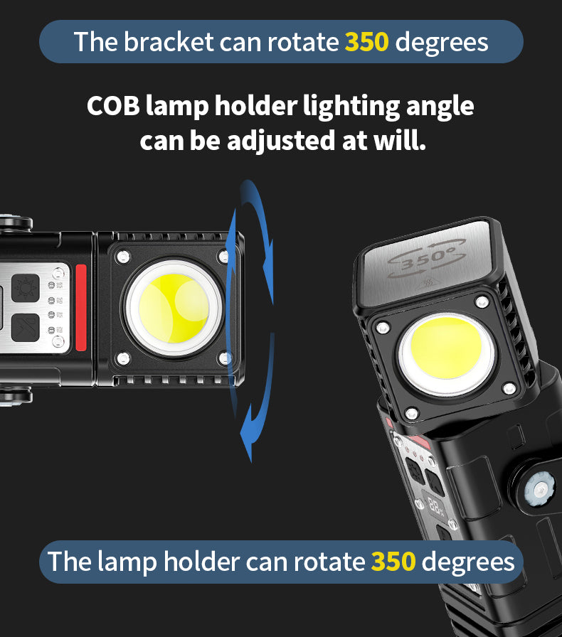 Super Bright Magnetic COB Work Light Rechargeable 350° Rotatable Dual Light Flashlight Portable for Repair Emergency XY-005