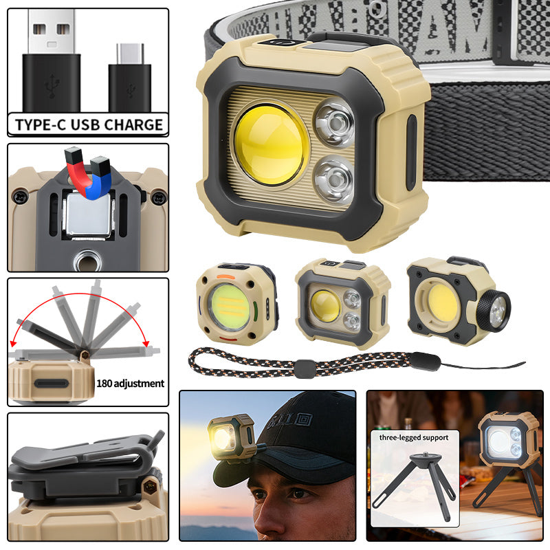 COB Rechargeable Headlamp with Clip Waterproof Head Light for Camping Hiking Hunting Adjustable Color HeadLamps WK08