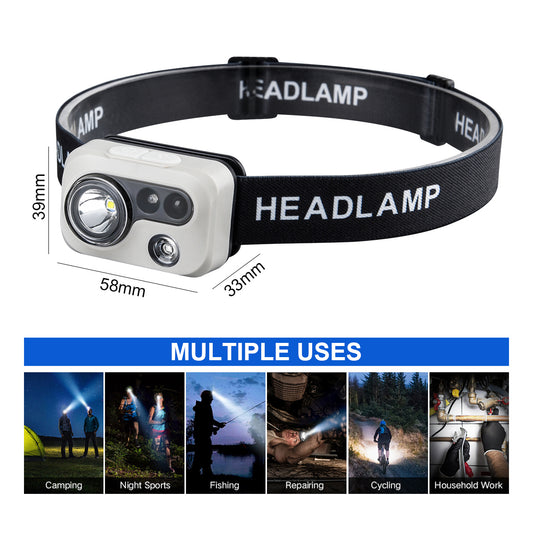 Rechargeable Headlight 400LM White Light 90° Adjustable USB-Type C Lightweight for Night and Outdoor Activities Sensor Headlamp DH02