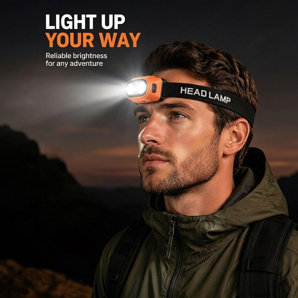 Mini LED Headlamp, 400lm Sensor 45° Adjustable USB Rechargeable Running Working Light for Home Outdoors Emergency Camping F55