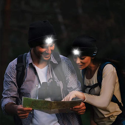 Dual-Use 25 LED COB Headlamp White & Red Light Sports Knitted Hat with 4 Modes USB Type-C Charging Warning Headlight 5828-1