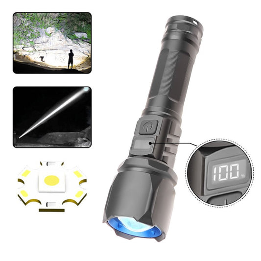 30W Long Range Flashlight 1000 Lumens Tactical Digital Power Display Aluminum Alloy LED Fluorescent Portable Outdoor Torch