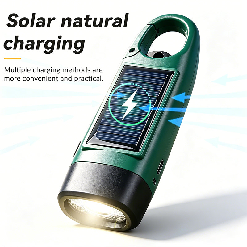 Solar LED Flashlight Hand Crank Power Generation Lighting Portable Multifunction Campinglight Outdoor Emergency T500