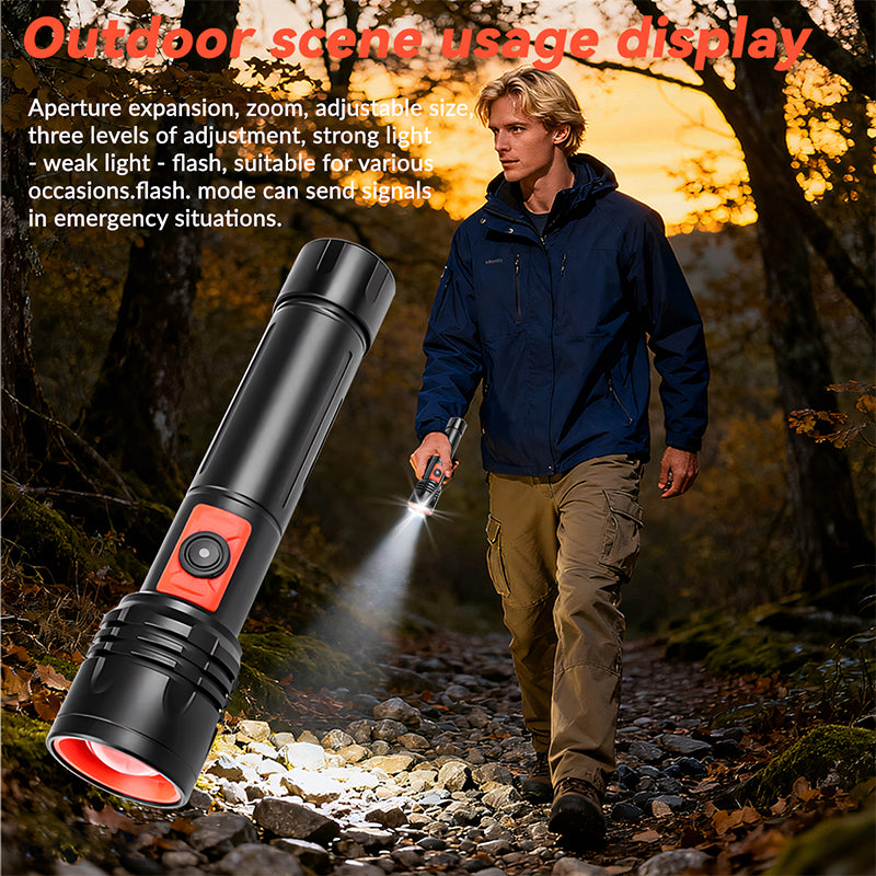 Powerful LED Flashlight Aluminum Alloy Portable Torch USB ReChargeable Outdoor Tactical Zoom Camping Waterproof Flash Light