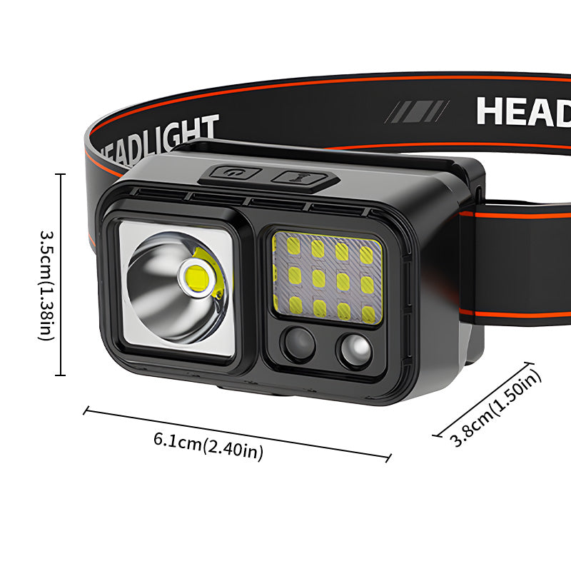 Motion Sensor Waterproof IP44 LED Headlamp 5 Modes 6000K Daylight 100-200LM Rechargeable for Outdoor Camping Hiking HP-02