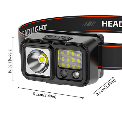 Motion Sensor Waterproof IP44 LED Headlamp 5 Modes 6000K Daylight 100-200LM Rechargeable for Outdoor Camping Hiking HP-02
