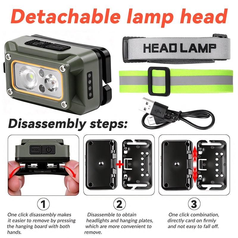 45°adjustable Double Use Running Light Multi-Function Lightweight LED Rechargeable Headlight Sensor Headlamp F53
