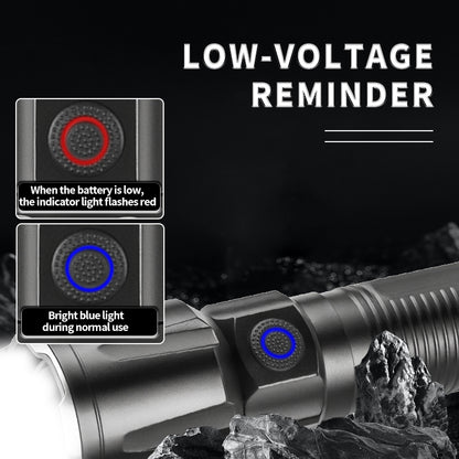 Portable Telescopic Zoom Long range Flashlight Type-c Rechargeable Power Display Torch Waterproof Flashlight with Tail Rope