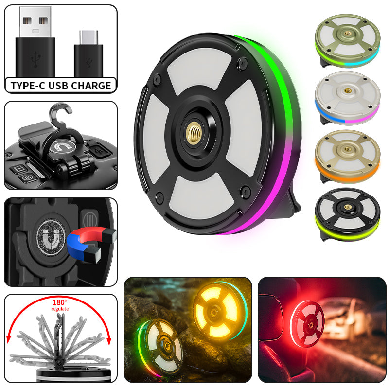 9*LED RGB Colorful Hanging Emergency Camping Lantern 300LM Magnet Hook Hat Clip Type-c Charging Work Light Tent Mountaineering