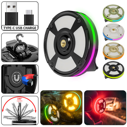 9*LED RGB Colorful Hanging Emergency Camping Lantern 300LM Magnet Hook Hat Clip Type-c Charging Work Light Tent Mountaineering
