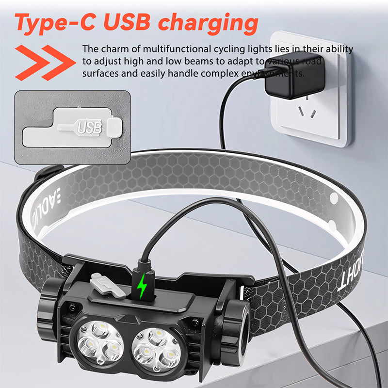 Rechargeable LED Headlamp 400LM Super Bright IP44 Waterproof with Adjustable Beam & Press Switch for Outdoor Hiking Camping YH-T06