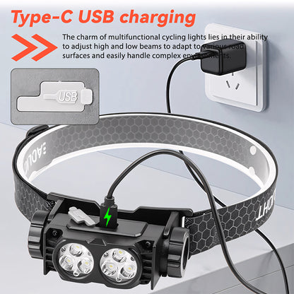 Rechargeable LED Headlamp 400LM Super Bright IP44 Waterproof with Adjustable Beam & Press Switch for Outdoor Hiking Camping YH-T06