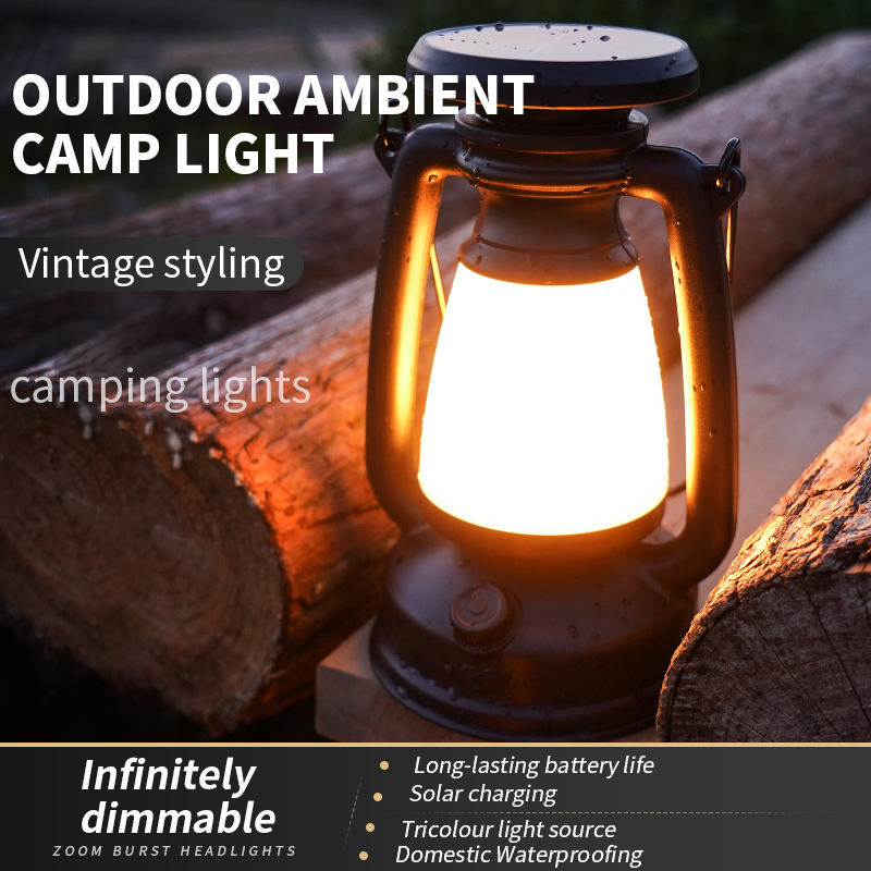 USB Rechargeable Camping Lantern Stepless Dimming of Cold and Warm Light Outdoor Tent Lamp with Solar Charging Camping Light LY16A