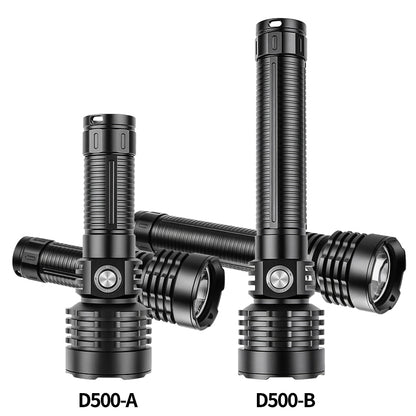 XHP70 Zoomable Diving Flashlight Super Bright LED Rechargeable IP44 Waterproof 3 Modes for Camping Hiking D500