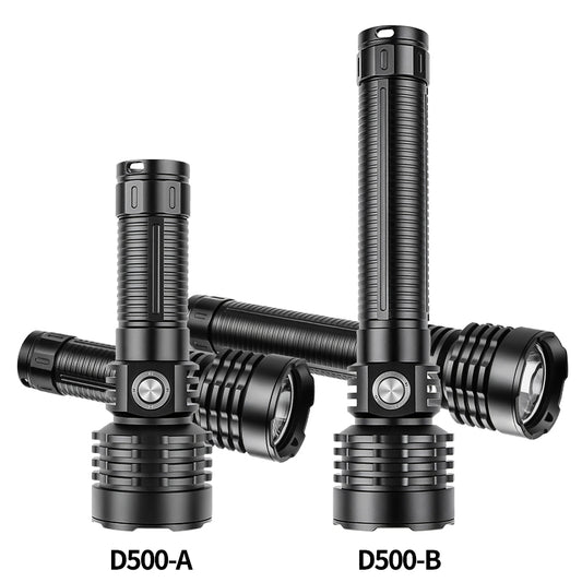 XHP70 Zoomable Diving Flashlight Super Bright LED Rechargeable IP44 Waterproof 3 Modes for Camping Hiking D500