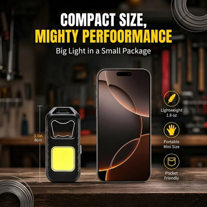 Mini LED Keychain Flashlight Magnet Bottle Opener USB Rechargeable Emergency Warning Torch Hiking for Night Running Camping WJ-8190