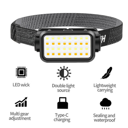 400lm Multifunctional 16 Yellow+white LED Headlamp USB TYPE-C Outdoor Flashlight Work Lamp Night Riding Headlight K351