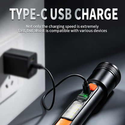 Portable 10W LED 5 Modes Rechargeable Flashlight with Side Lamp Handheld Waterproof Repair Emergency Outdoor X126