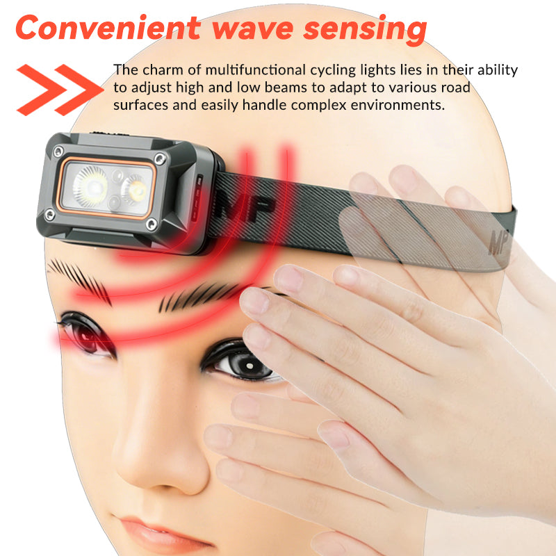 45°adjustable Double Use Running Light Multi-Function Lightweight LED Rechargeable Headlight Sensor Headlamp F53