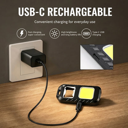 Mini LED Keychain Flashlight Magnet Bottle Opener USB Rechargeable Emergency Warning Torch Hiking for Night Running Camping WJ-8190