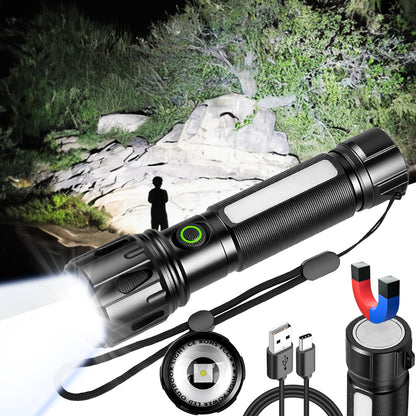 High Power 30W LED Tactical Flashlight with RGB Side Light Telescopic Zoom USB Rechargeable for Outdoor Use