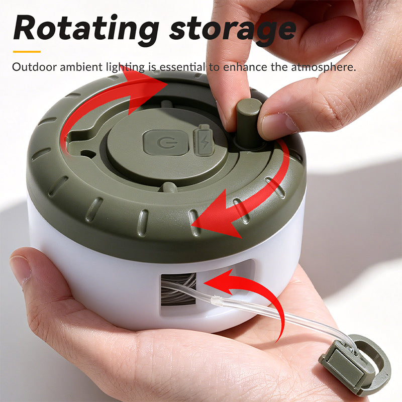 Camping Lantern with 8M Colorful LED String Lights 1800mAh Rechargeable Tent Light RGB Hanging Lantern for Camping Party HT-300