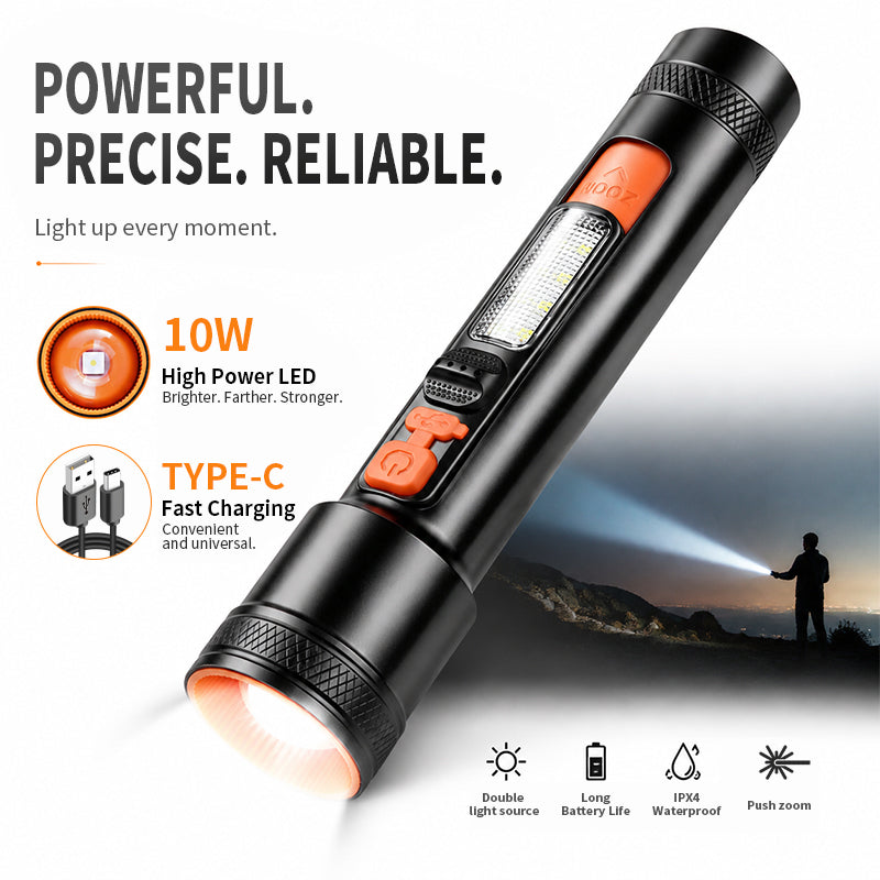 Portable 10W LED 5 Modes Rechargeable Flashlight with Side Lamp Handheld Waterproof Repair Emergency Outdoor X126