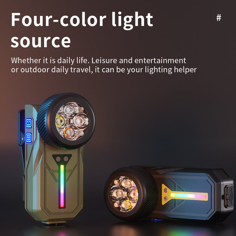 Multifunctional Tactical EDC Flashlight 4-in-1 LED USB Rechargeable Multi-Color RGB Side Light 90 Adjustable Clip Magnet K370