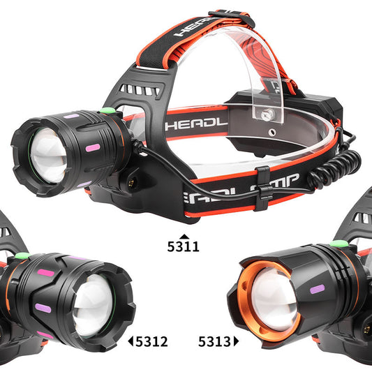 Rechargeable 30W Headlamp Telescopic Zoom Fluorescent Strip LED Waterproof 18650 Camping Headlight for Mountain Fishing Red 5311