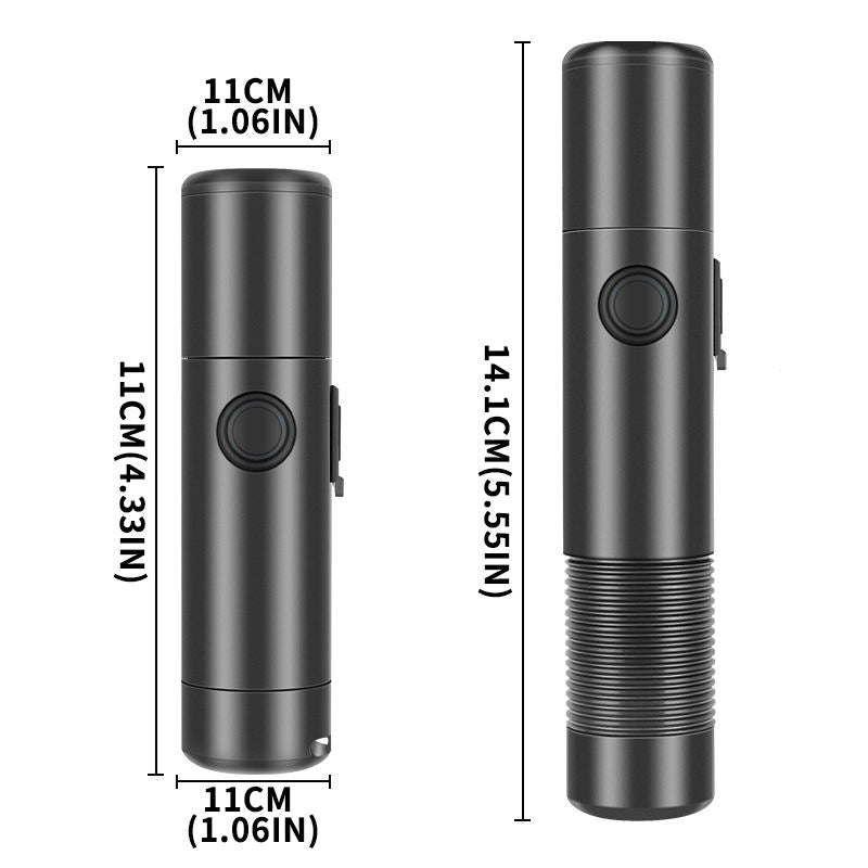 Long Range Small Flashlight 30W LED Telescopic Zoom 1200Lumen Torch IPX4 Lengthenable Stepless Dimming Flashlight