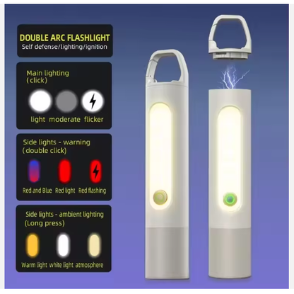Dual Arc Zoomable Flashlight with Portable Lighter Bright Light Emergency Self Defense Torch Flashlight HS X28
