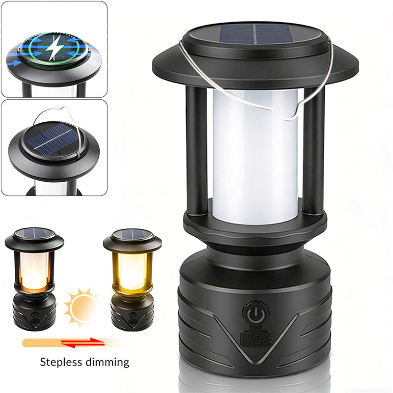 Solar USB Rechargeable Multifunctional Camping Light with Hook Retro Lantern Outdoor Table Lamp for Camp Tent Dinner SL-014
