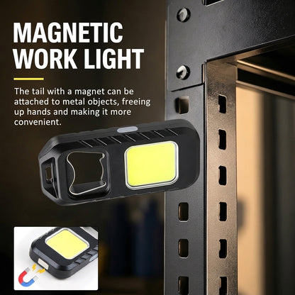 Mini LED Keychain Flashlight Magnet Bottle Opener USB Rechargeable Emergency Warning Torch Hiking for Night Running Camping WJ-8190