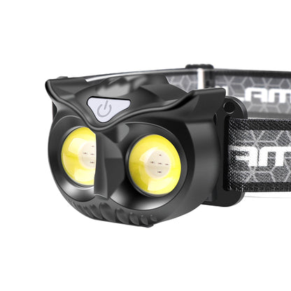 COB Owl Headlamp Waterproof USB Rechargeable Headlight with Hook and Magnetic for Adults Children Running Fishing Riding Camping