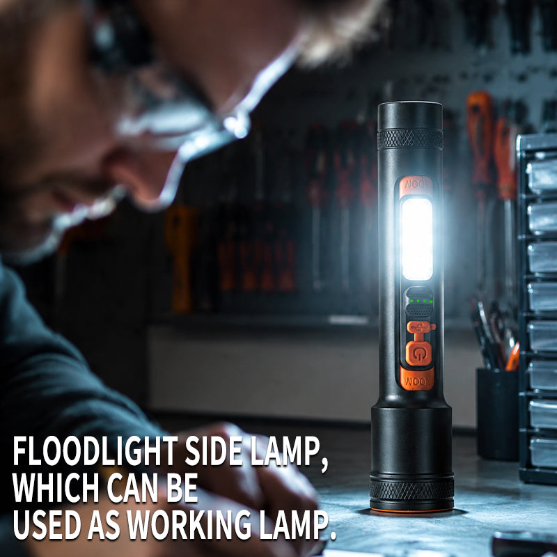 Portable 10W LED 5 Modes Rechargeable Flashlight with Side Lamp Handheld Waterproof Repair Emergency Outdoor X126