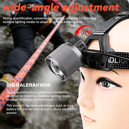 Portable Super Bright Remote Battery Pack Headlamp 30W LED COB Zoomable 90 Adjustable USB C Headlight 8520A
