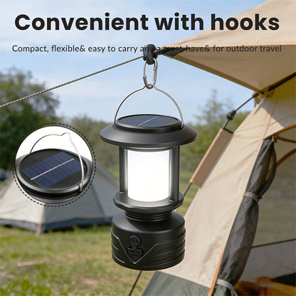Solar USB Rechargeable Multifunctional Camping Light with Hook Retro Lantern Outdoor Table Lamp for Camp Tent Dinner SL-014